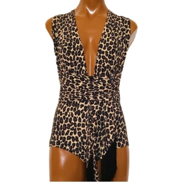 Michael Kors Collection Convertible V-Neck Brown Animal Print One-Piece Swim NWT - Picture 1 of 10